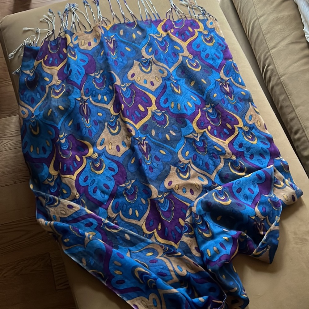 J. McLaughlin Blue, Purple & Gold Decorative Fringe Wrap